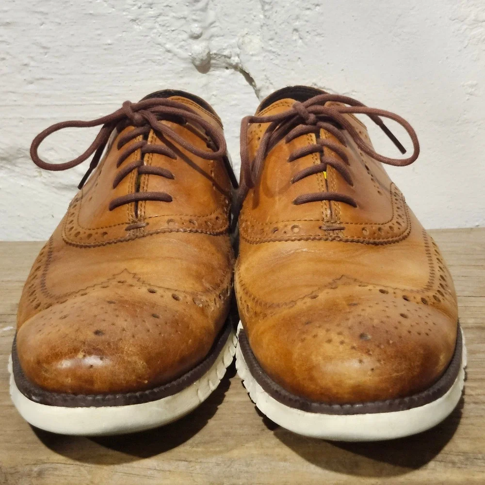 Cole Haan Zerogrand Wingtip Oxford Mens British Tan Leather Brogue Shoes Size 11